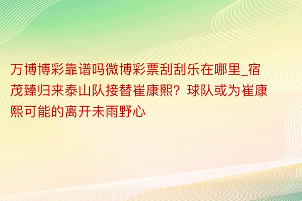 万博博彩靠谱吗微博彩票刮刮乐在哪里_宿茂臻归来泰山队接替崔康熙？球队或为崔康熙可能的离开未雨野心